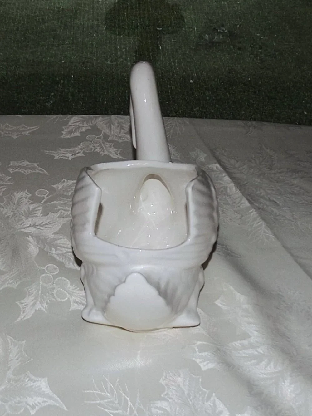 Vintage White Ceramic Glazed 6 ½” Swan Planter Bird Decor